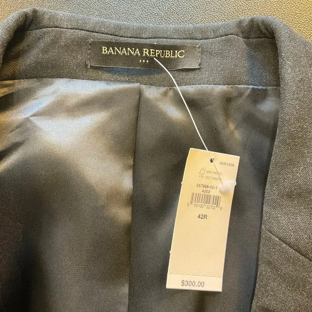 NWT Banana Republic Tailored Fit Sport Coat Blazer 42R Gray Stretch Suit Jacket